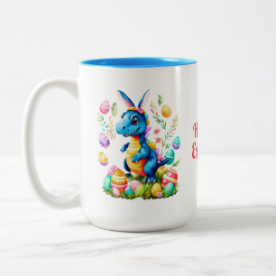 Caneca De Café Em Dois Tons Páscoa bonita Dinossauro vestindo coelhinhos orelh