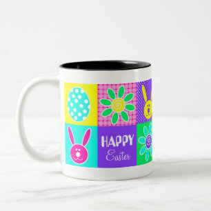 Caneca De Café Em Dois Tons Páscoa colorida