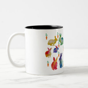 Caneca De Café Em Dois Tons Páscoa Colorida de Coelhos de Aquarela