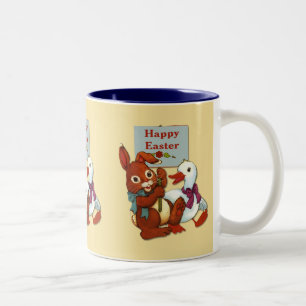 Caneca De Café Em Dois Tons Páscoa de Pato e Coelho