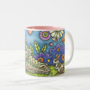 CANECA DE CAFÉ EM DOIS TONS PÁSCOA DRAGON EM BUNNY TRAIL, FELIZMENTE FELIZ.