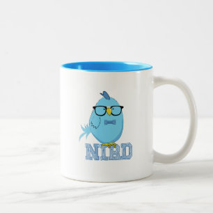 Caneca De Café Em Dois Tons Passarinho Nerd Fofo Passarinho Azul com Óculos
