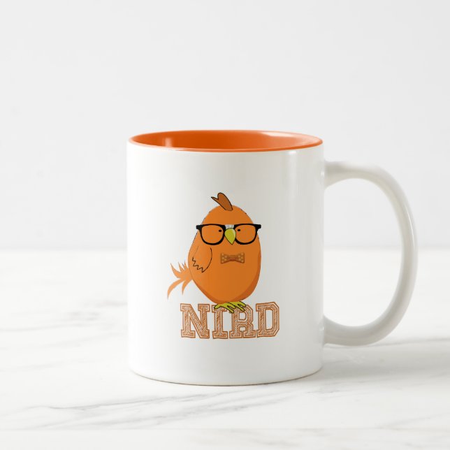 Caneca De Café Em Dois Tons Passarinho Nerd Laranja Fofo (Direita)
