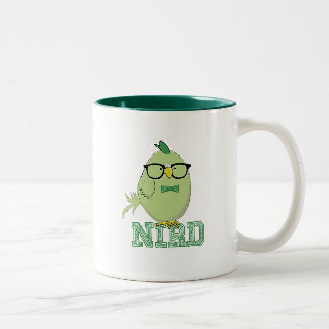 Caneca De Café Em Dois Tons Passarinho Nerd Verde Fofo com Óculos  (Direita)