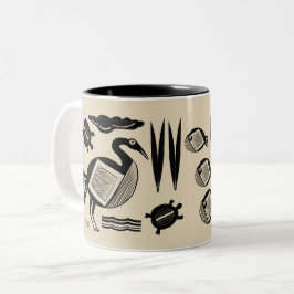 Caneca De Café Em Dois Tons Pássaro antigo, tartaruga, grama, creme com água