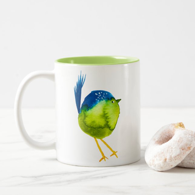 Caneca De Café Em Dois Tons Pássaro aquoso verde-acastanhado (Com Donut)