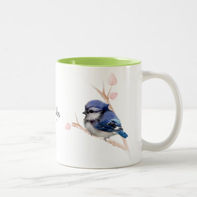 Caneca De Café Em Dois Tons Pássaro azul-bebê personalizado (Direita)