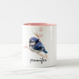 Caneca De Café Em Dois Tons Pássaro azul-jay, branco personalizado