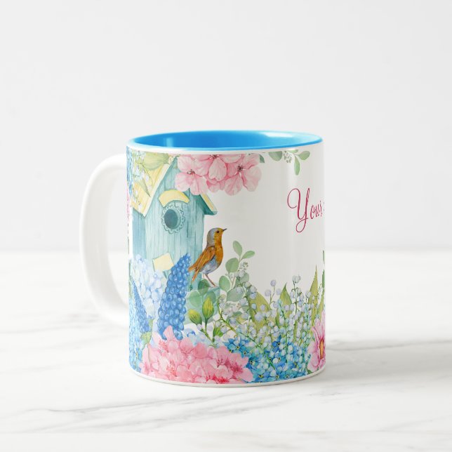 Caneca De Café Em Dois Tons Pássaro azul-rosa (Frente Esquerda)