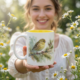Caneca De Café Em Dois Tons Pássaro Canoro Ensolarado