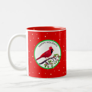 Caneca De Café Em Dois Tons Pássaro Cardinal Vermelho no Galho da Árvore