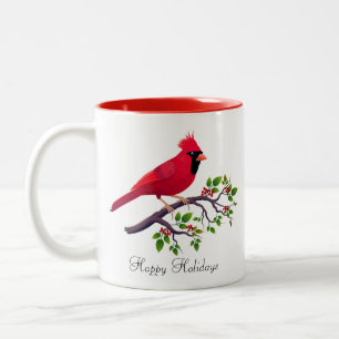 Caneca De Café Em Dois Tons Pássaro Cardinal Vermelho no Galho da Árvore Café