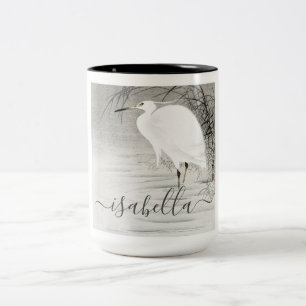 Caneca De Café Em Dois Tons Pássaro Costeiro Egret Personalizado