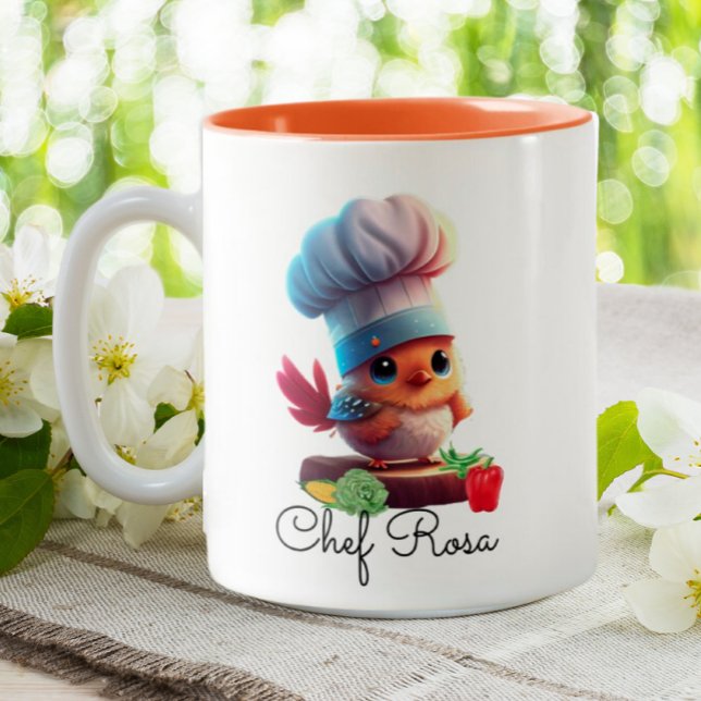 Caneca De Café Em Dois Tons Pássaro de Chef Personalizado (Criador carregado)