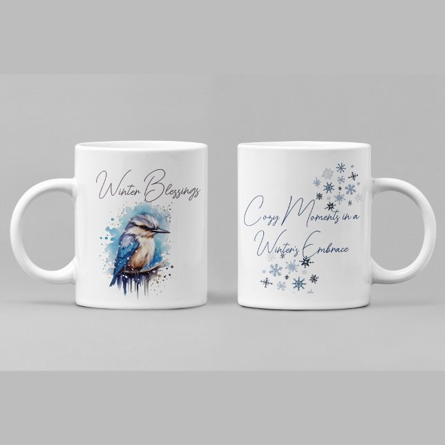Caneca De Café Em Dois Tons Pássaro de inverno Doce Cozy Aquarela (Criador carregado)