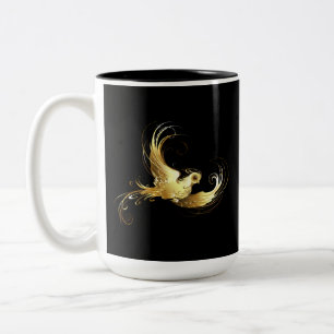 Caneca De Café Em Dois Tons Pássaro Dourado em Fundo Preto