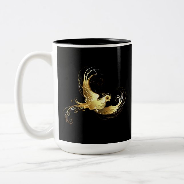 Caneca De Café Em Dois Tons Pássaro Dourado em Fundo Preto (Esquerda)