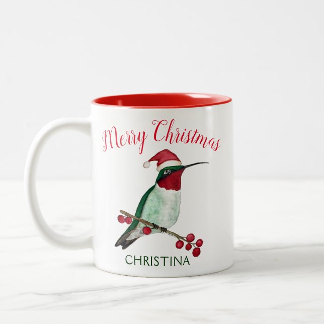 Caneca De Café Em Dois Tons Pássaro Humino de Natal Feliz (Esquerda)