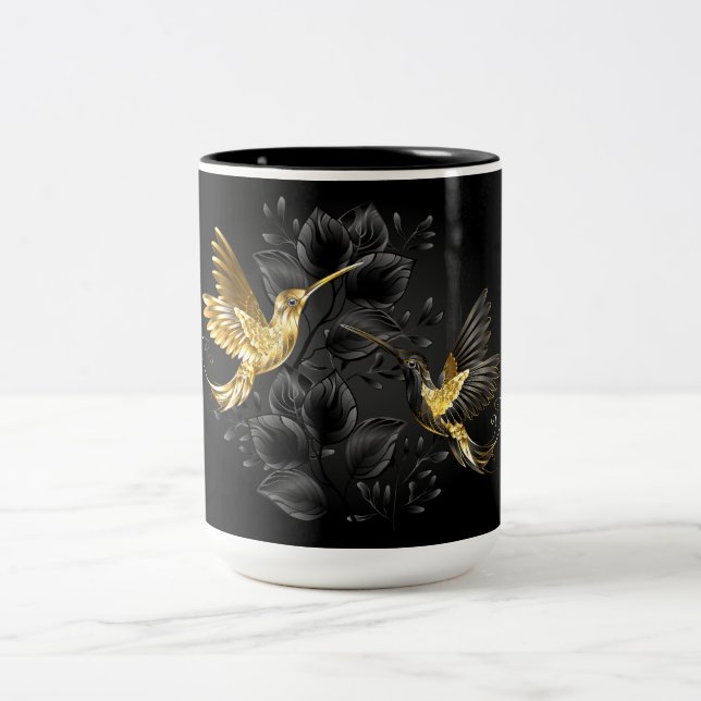 Caneca De Café Em Dois Tons Pássaro Humino Negro e Dourado (Centro)