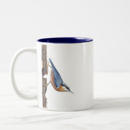 Caneca De Café Em Dois Tons Pássaro Nuthatch da Madeira (Sitta Europaea)