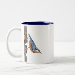 Caneca De Café Em Dois Tons Pássaro Nuthatch da Madeira (Sitta Europaea)