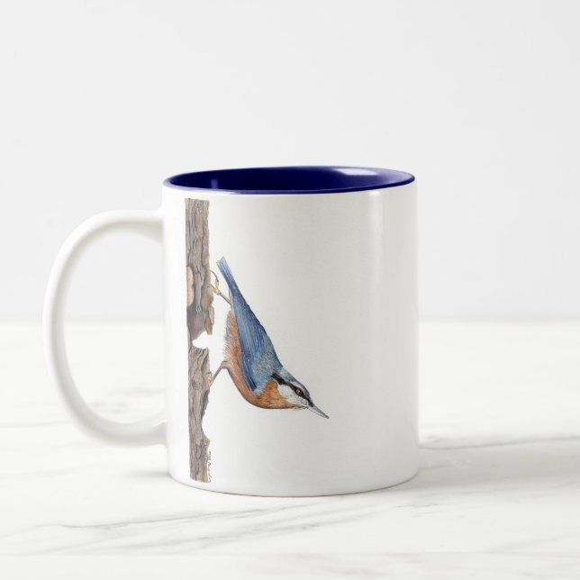 Caneca De Café Em Dois Tons Pássaro Nuthatch da Madeira (Sitta Europaea) (Esquerda)
