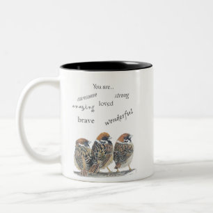 Caneca De Café Em Dois Tons Pássaro Pardal Divertido e de Apoio Encorajador