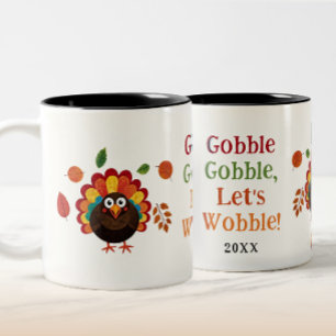 Caneca De Café Em Dois Tons Pássaro Peru Gobble Colorido Divertido Ação de Gra