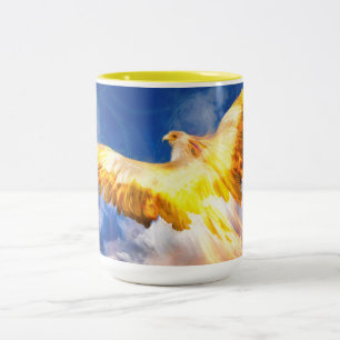 Caneca De Café Em Dois Tons Pássaro Phoenix "SAIA ACIMA DOS SEUS PROBLEMAS"
