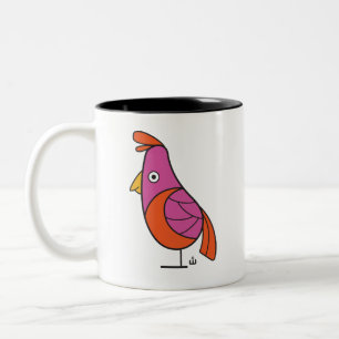 Caneca De Café Em Dois Tons Pássaro Rosa e Laranja