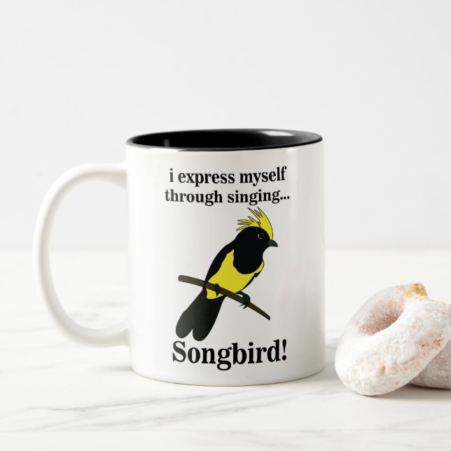 Caneca De Café Em Dois Tons Pássaro Songbird Engraçado Birdwatcher (Com Donut)