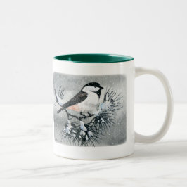 Caneca De Café Em Dois Tons Pássaro tampado preto do Chickadee ambos os lados