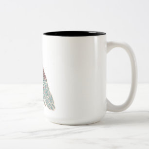 Caneca De Café Em Dois Tons Pássaro vermelho com flores azuis