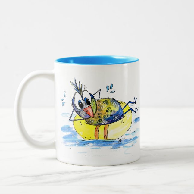 Caneca De Café Em Dois Tons Pássaro Whimsical Bonito no Float (Esquerda)