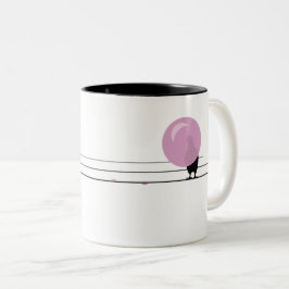 Caneca De Café Em Dois Tons Pássaros bonitos e bonitos de Bublegum em um branc