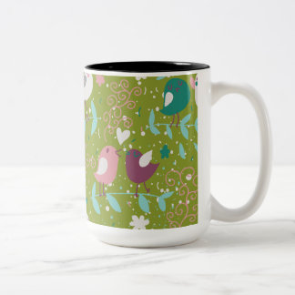 Caneca De Café Em Dois Tons Pássaros Brincadinhos em Vinhas