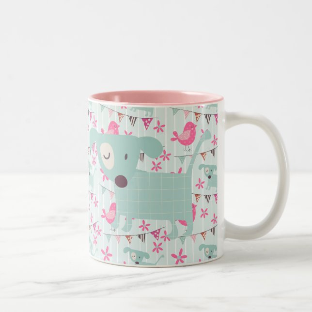 Caneca De Café Em Dois Tons Pássaros, cães, bandeiras, flores (Direita)