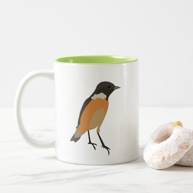 Caneca De Café Em Dois Tons Pássaros Coloridos Songbird  (Com Donut)