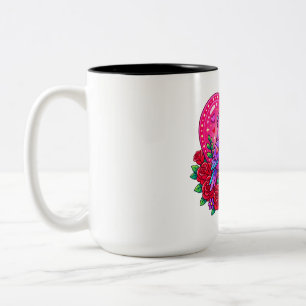 Caneca De Café Em Dois Tons Pássaros de Amor Kawaii Coração Floral