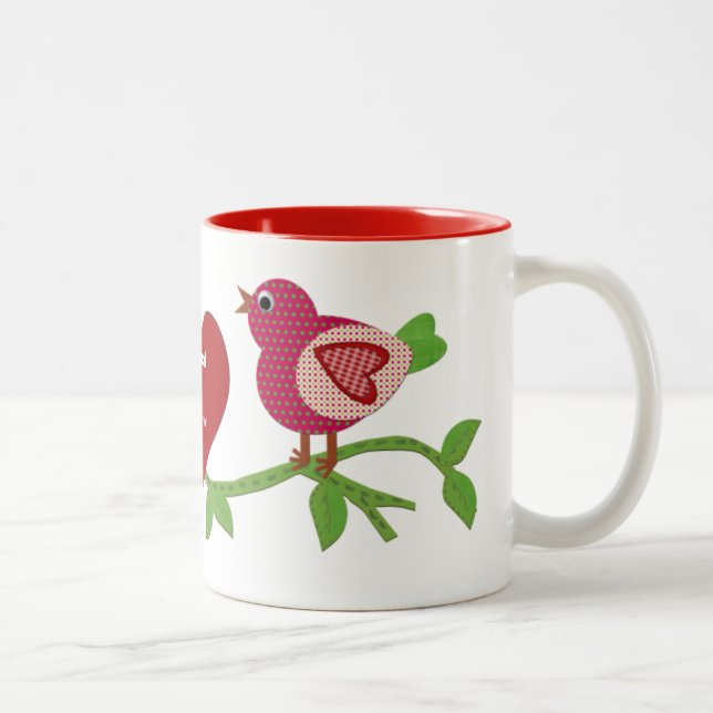 Caneca De Café Em Dois Tons Pássaros de Amor Vermelho Mug (Direita)