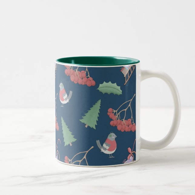 Caneca De Café Em Dois Tons Pássaros de Natal e Azul-Vedantes (Direita)