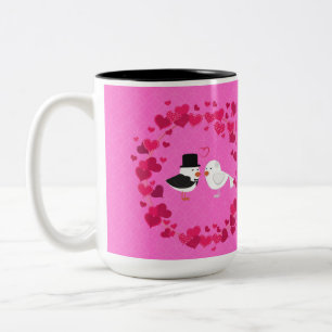 Caneca De Café Em Dois Tons Pássaros do Amor em um Namorados
