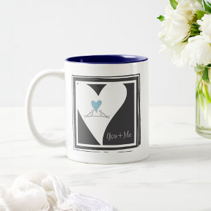 Caneca De Café Em Dois Tons Pássaros do Amor Rústico Moderno Coração Azul Clar