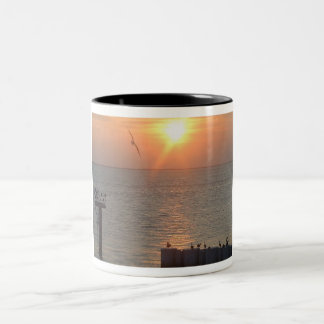 Caneca De Café Em Dois Tons Pássaros do por do sol do golfo de Galveston