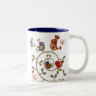 Caneca De Café Em Dois Tons Pássaros Folkart