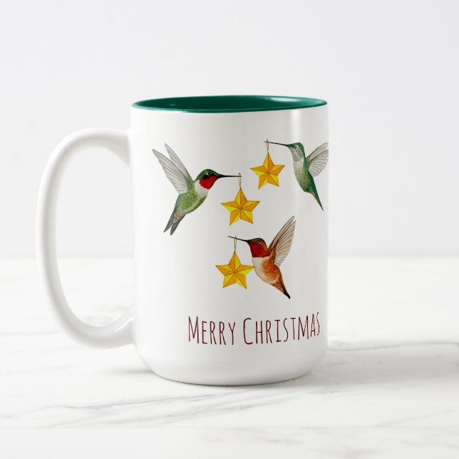 Caneca De Café Em Dois Tons Pássaros-humanos personalizados Feliz Natal (Esquerda)