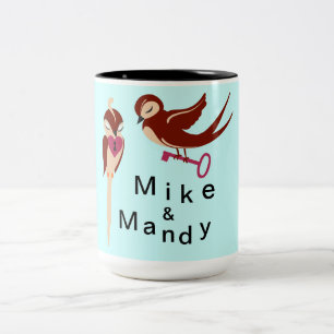 Caneca De Café Em Dois Tons Pássaros no Amor Chave do Meu Coração