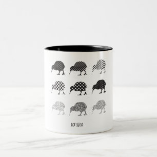 Caneca De Café Em Dois Tons Pássaros pretos & branco modelados do quivi