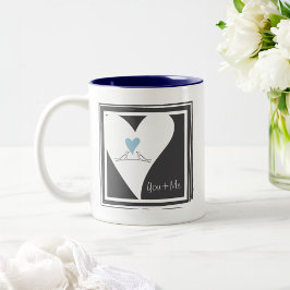 Caneca De Café Em Dois Tons Pássaros Simples Modernos em Coração Azul Claro do