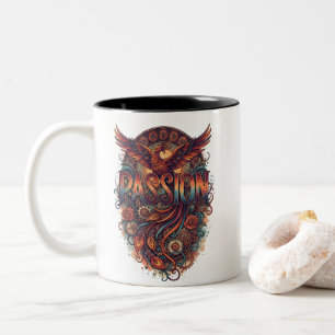 Caneca De Café Em Dois Tons Passion Phoenix Design de Arte Vintage – Etiqueta